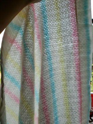VTG Baby Open Weave Crib Blanket Acrylic Nylon Trim Pastel Stripe USA 2