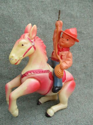 Old Vintage 1940s - 1950s Occupied Japan Wind - Up Toy Celluloid Cowboy On Horse