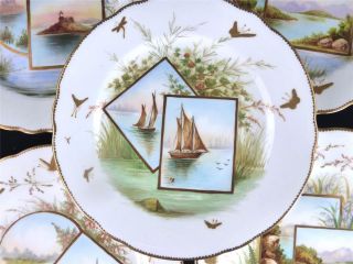 N801 SET OF 8 ANTIQUE ENGLISH PORCELAIN PLATES HAND PAINTED NAMED SCENES 3