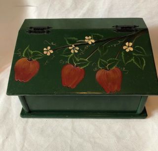 Vtg Hand Made Wood Tole Paint Fruit Apples Kitchen Bread Storage Box