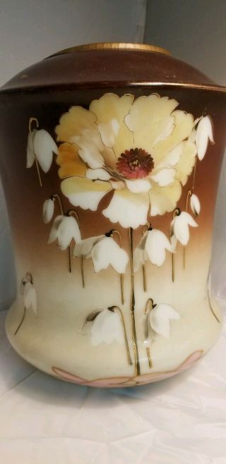 Rare Antique Art Nouveau Hanging Lamp Hand Painted Glass Shade Floral Flowers
