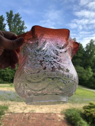 Victorian Acid Etched Glass Oil Lamp Shade 4 " Fitter Duplex Hinks Messengers