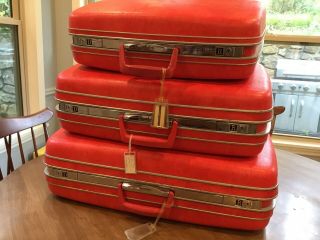 Vintage Set Of 3 Samsonite Silhouette Candy Red/hot Pink Hard Luggage Suitcases