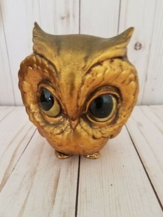 Vintage Anthony Freeman Mcfarlin Owl Gold Leaf Ceramic Big Eyes Signed