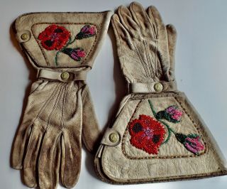 Antique Native American Beaded Gauntlet Gloves
