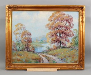 Antique Ernest Fredericks Ulster Ny Impressionist Autumn Landscape Oil Painting