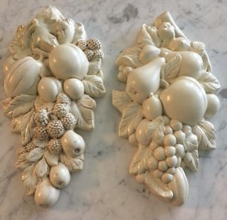 Set Of 2 Vintage Ceramic Fruit Wall Hangings Neutral Off White