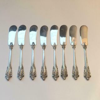 Set Of 8 Wallace Grand Baroque Sterling Silver Paddle Butter Knives No Mono S242