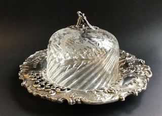 Austrian 800 Silver Cut And Etched Crystal Domed Ornate Silver Server