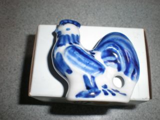 Vintage Gzhel Russian Hand Painted Porcelain Rooster Figurine Blue And White