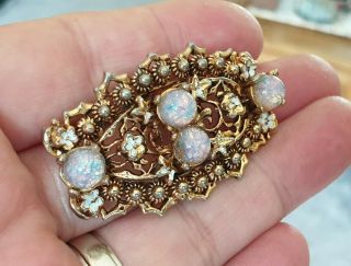 Stunning Vintage Art Deco Jewellery Foil Backed Opal Cabochon Gold Brooch Pin