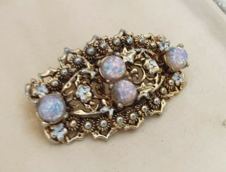 STUNNING VINTAGE ART DECO JEWELLERY FOIL BACKED OPAL CABOCHON GOLD BROOCH PIN 2