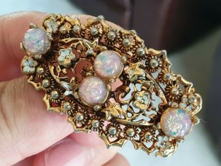 STUNNING VINTAGE ART DECO JEWELLERY FOIL BACKED OPAL CABOCHON GOLD BROOCH PIN 3
