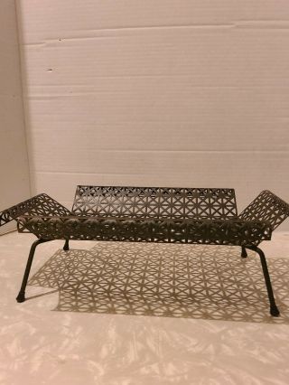Vintage Mid Century Black Perforated Metal Tray With Legs 13 " W 4.  5 " H