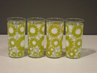 Set Of 4 Vintage Libbey? 16 Oz Daisy Drinking Glasses Tumblers