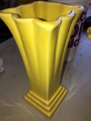 Vintage Mccoy Square Vase Yellow 7.  5” Tall