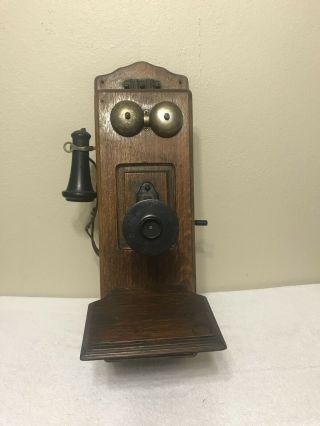 Antique Wall Telephone Stromberg Carlson Oak Wood Box Hand Crank Ringer Box