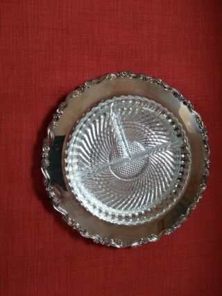 Vintage Oneida Silver Plated Serving Tray With Divided Glass Insert