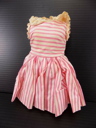 Vntg Cissette Madame Alexander Dress Pink White Striped 3 Button Back
