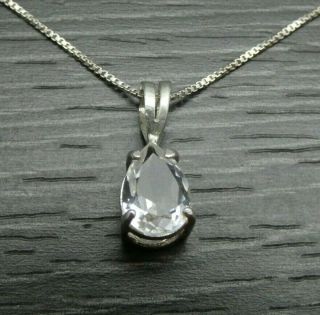 Vintage Sterling Silver Pear Teardrop Pendant Box Necklace 18 Inches