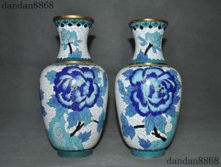 10 " Chinese Bronze Cloisonne Enamel Gilt Flower Bird Zun Bottle Pot Vase Jar Pair