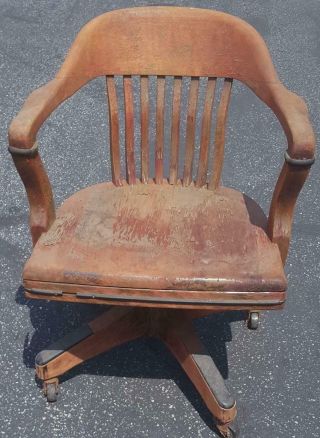 Antique Solid Wood Swivel Office Chair - Needs Tlc - Great Antique Chair - Heavy