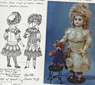 17 - 18 " &9 - 20 " Antique French Bebe Bru Doll@1885 - 1900 Dress Sash Hat Pattern German