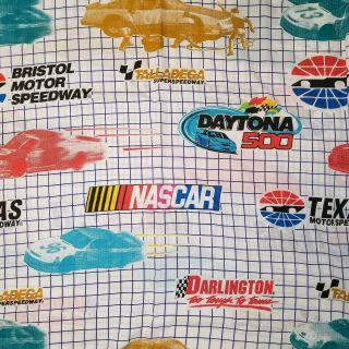 Vintage Made In Usa Nascar Sheet Set Full Size Fitted & Flat Sheets Talladega