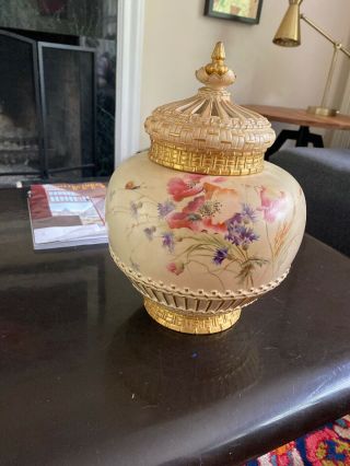 Large Antique Royal Worcester Pot Pourri Vase By Raby