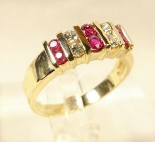 Antique Art Deco 14 K Gold Diamond & Ruby Multi Stone Sz 6 Ring