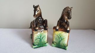 Vintage Jumping Horse Bookends,  Mid Century Ceramic.