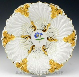 Antique Meissen Germany Flower Gold Gilt 11.  5 " Plate Charger Bowl Crossed Swords