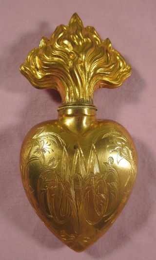 Antique Sacred Heart Of Mary & Holy Water Flask.