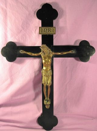 Splendid Antique French Wall Crucifix Of Large Size - Bronze Christ