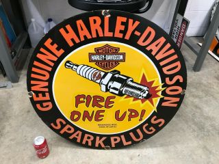 " Harley Davidson Spark Plugs " Large Heavy Porcelain Sign (dated 1961) 30 " Inch