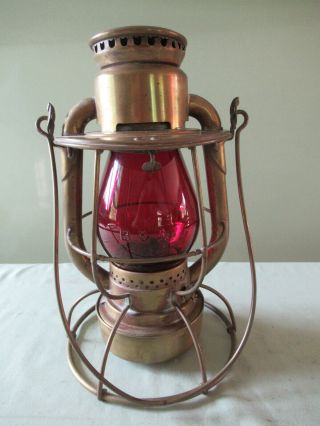 Dietz Vesta Brass Marine Lantern W/red Cast B&a Globe