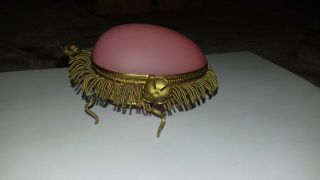 Stunning Antique Ornate Rare Palais Royal Pink Opaline Hinged Egg Casket