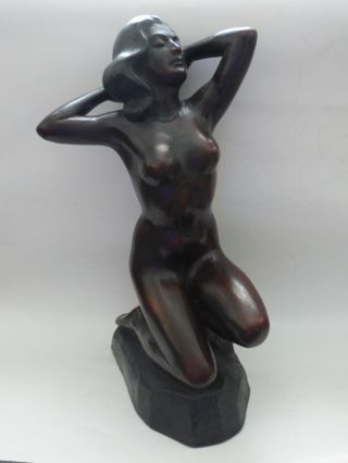 Art Deco Nude Figure Sculpture Terra Cotta Signed Ejm In Circle Bronzed Surface