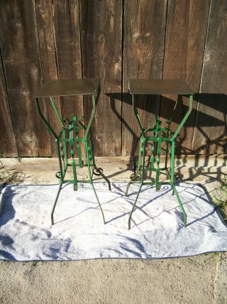 2 Antique Vintage Hand Made Wrought Iron Arts & Crafts Plant Stands Yard Art