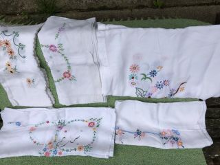 5 Vintage Embroidered Cloths.  Various Sizes.