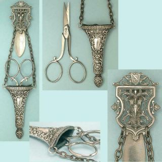 Antique Silver Scissors Chatelaine English Circa 1890s