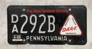 Pennsylvania Black Dare License Plate Pa Penna Drug Abuse Resistance Education