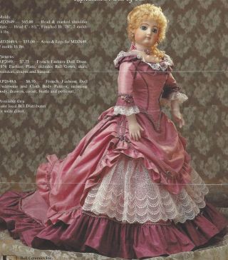 20 " Antique F.  Gaultier French Fashion Doll@1876 Ball Dress Drape Basque Pattern