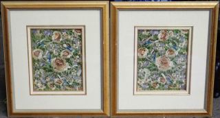 Pair Antique Chinese 19th/20th C.  Silk Embroidered Panels Textile Qing Framed