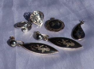 5 Vtg Siam Sterling Silver Black Niello Mekkalah Goddess Rings Pendants Earrings