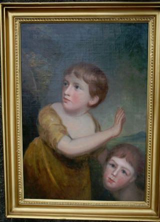 19th Century Portrait Study Of Phillipa And Charlotte Cole Antique Oil Painting