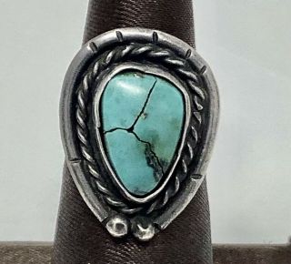 Vintage Old Pawn Sterling Silver Cracked Turquoise Ring Size 7 (7.  48g)