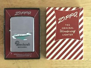 Vintage 1958 Beechcraft Bonanza Zippo Chrome Cigarette Lighter -