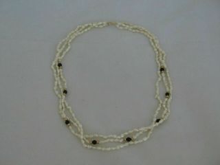 Vintage 17 " 2mm Triple Strand Pearl Necklace With A 14k Gold Catch Zb - 16