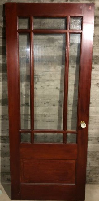 Antique Wood Interior French Door /w Glue Chip Glass & Border Grill 32x79 /w Hdw